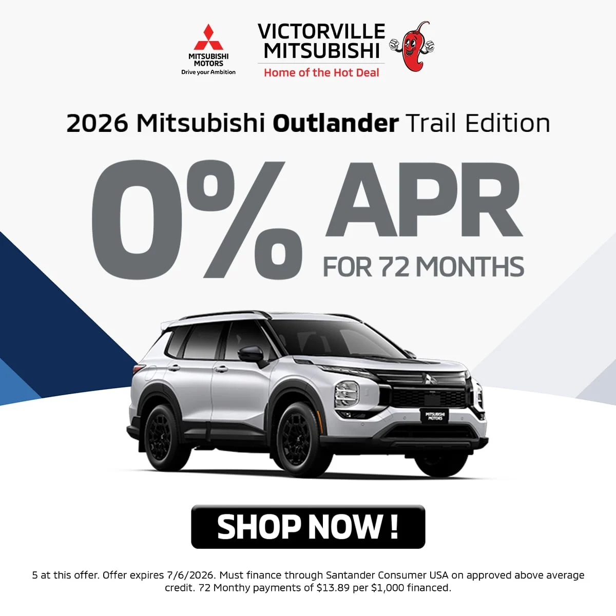 2026 Mitsubishi Outlander Trail Edition special offer at Victorville Mitsubishi